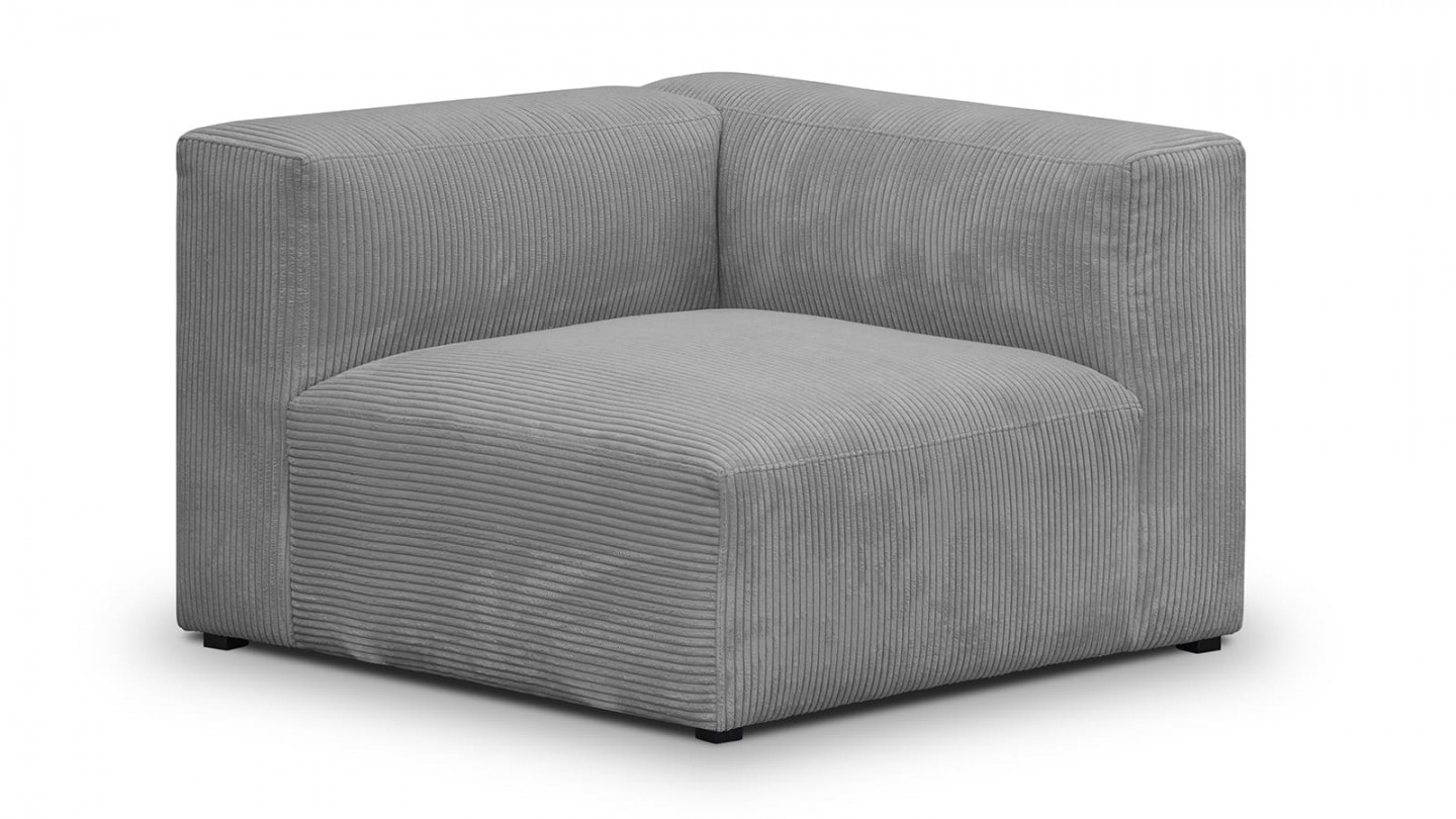 Canapé modulable panoramique 9 places ouvert à droite + pouf en velours côtelé gris clair - Modulo New