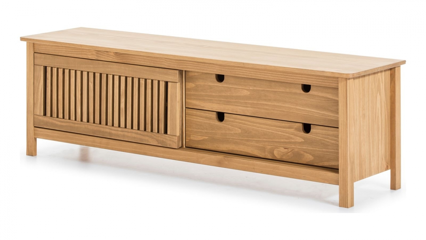 Meuble TV 1 porte coulissante 2 tiroirs en bois 158 cm - Fabia