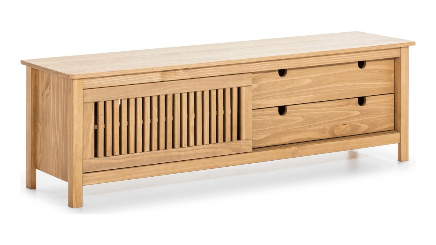 Meuble TV 1 porte coulissante 2 tiroirs en bois 158 cm - Fabia