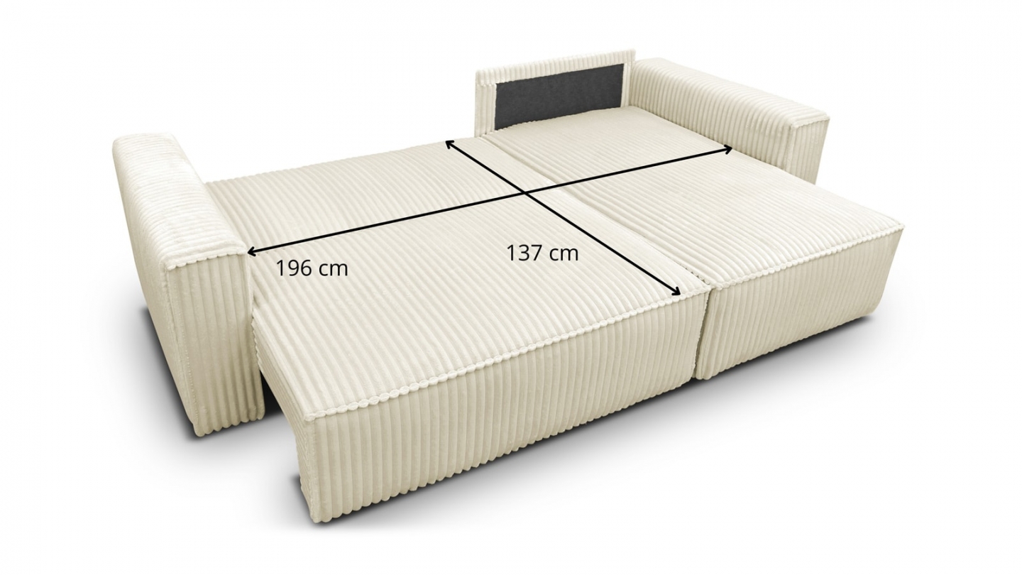 Canapé d'angle convertible réversible 4 places en velours gros côtelé beige - Livia