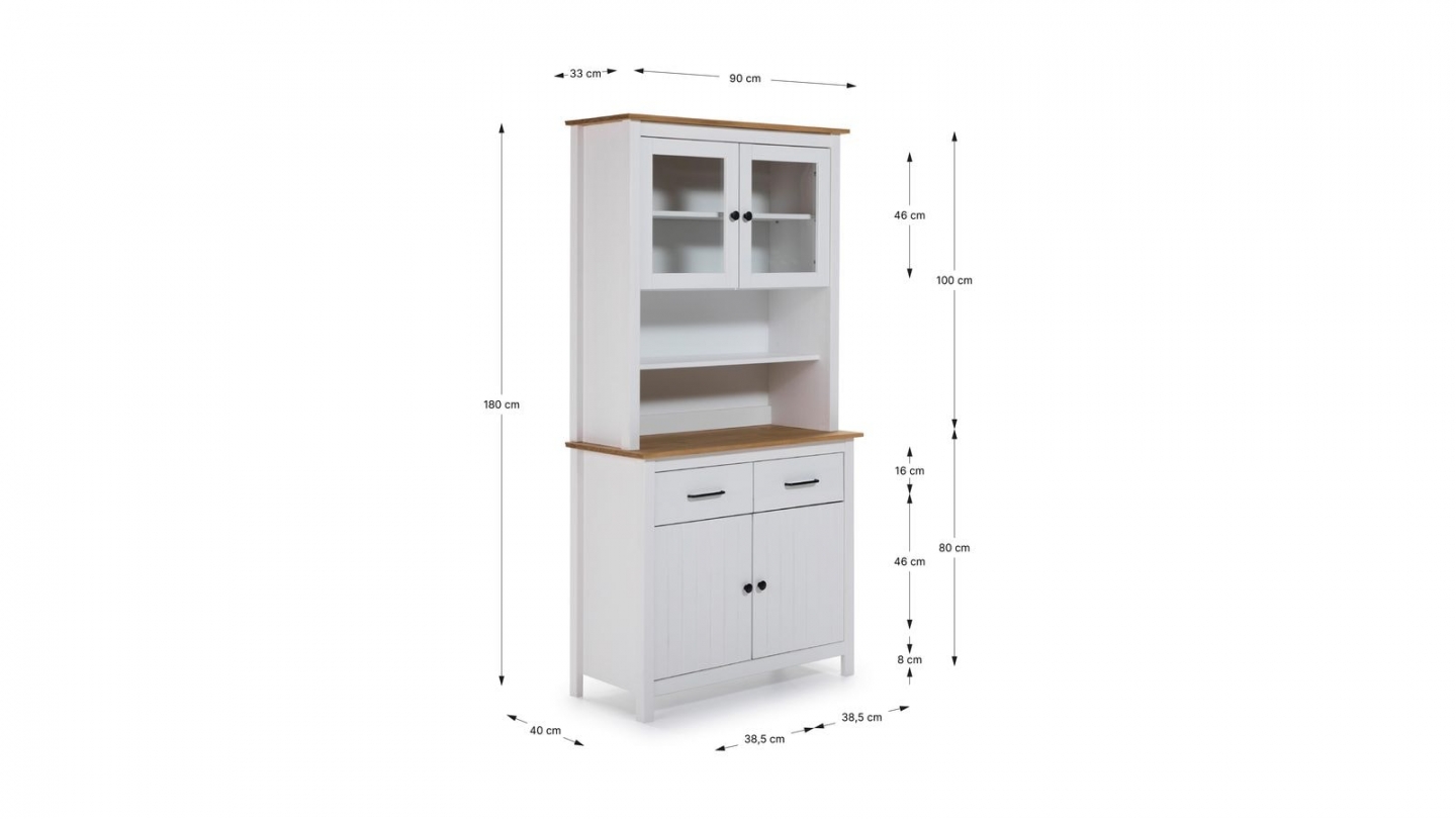 Vaisselier 4 portes 2 tiroirs en bois massif blanc H180 cm - Ida