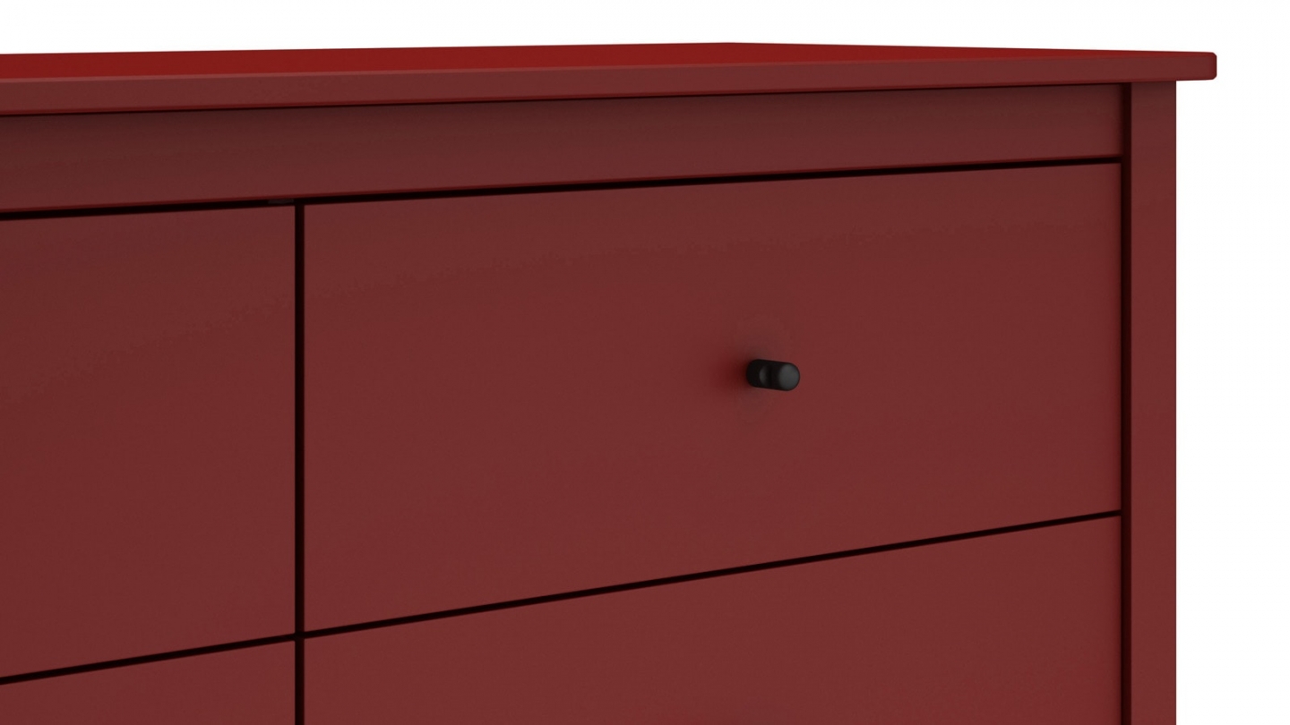 Commode 6 tiroirs en bois massif rouge 130 cm - Macha