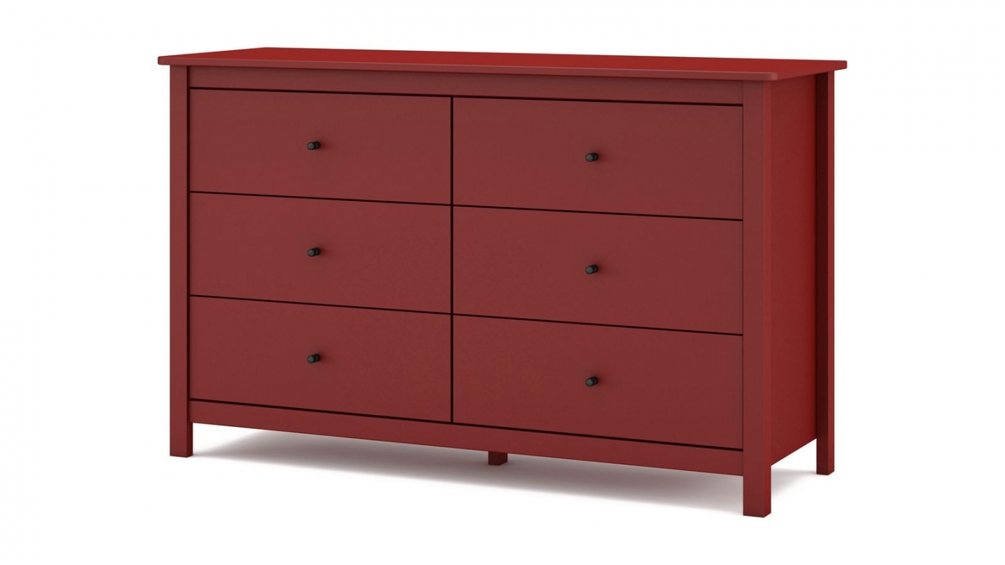 Commode 6 tiroirs en bois massif rouge 130 cm - Macha