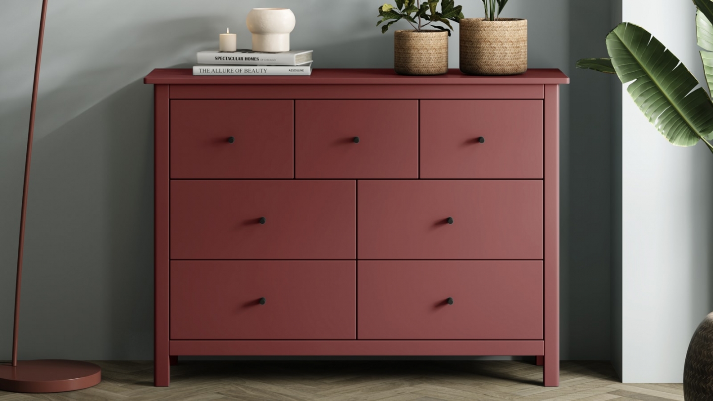 Commode 7 tiroirs en bois massif rouge 110 cm - Macha