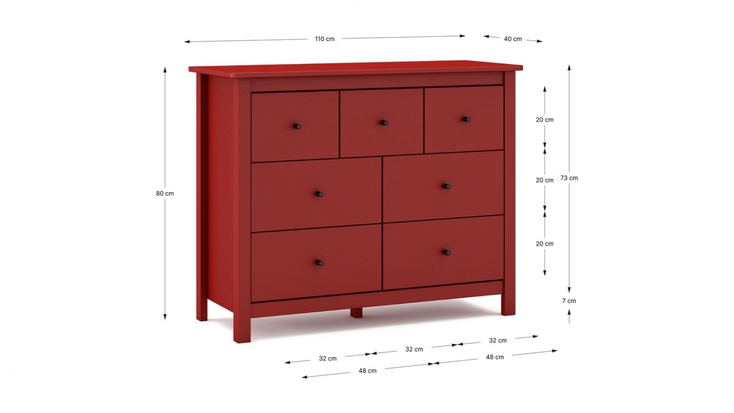 Commode 7 tiroirs en bois massif rouge 110 cm - Macha