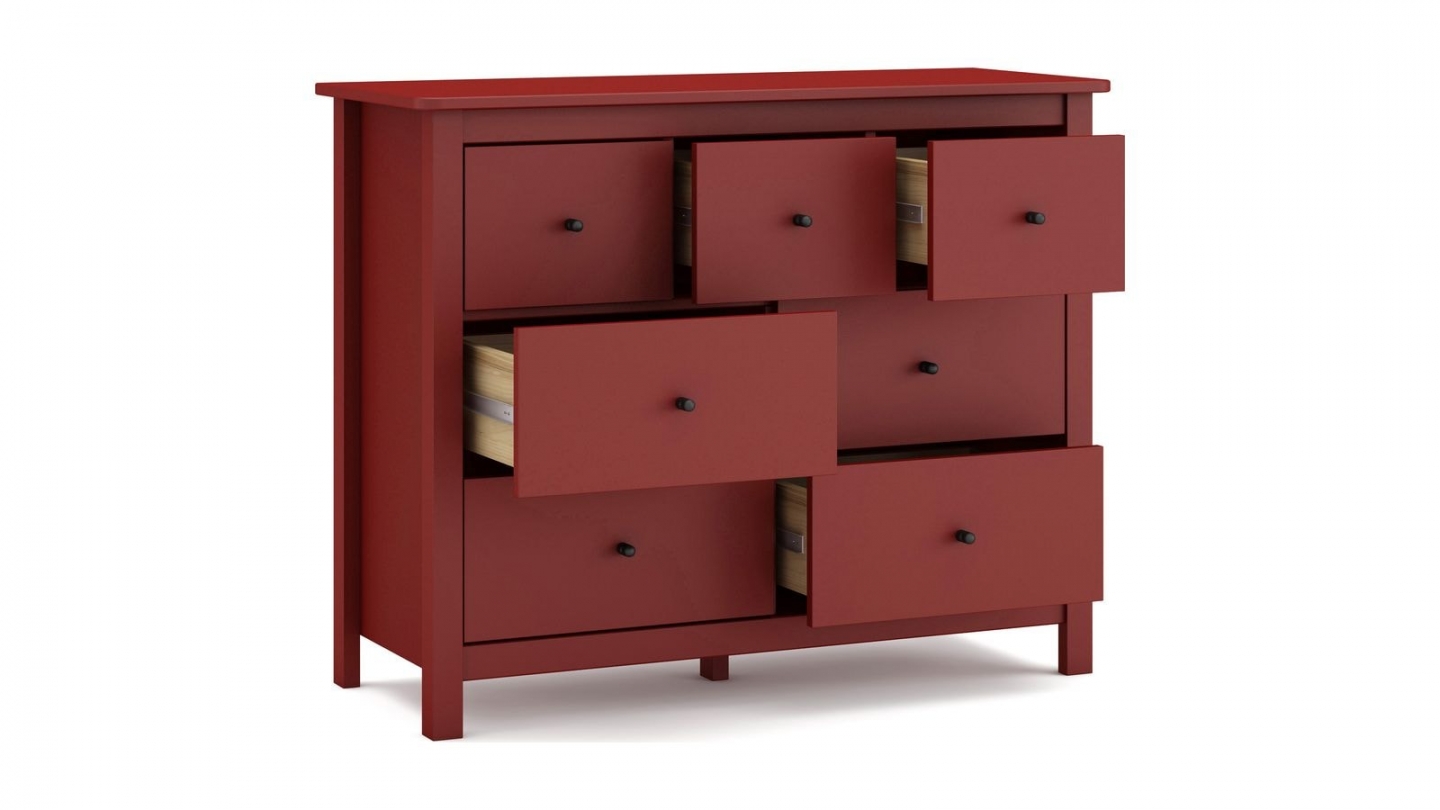 Commode 7 tiroirs en bois massif rouge 110 cm - Macha