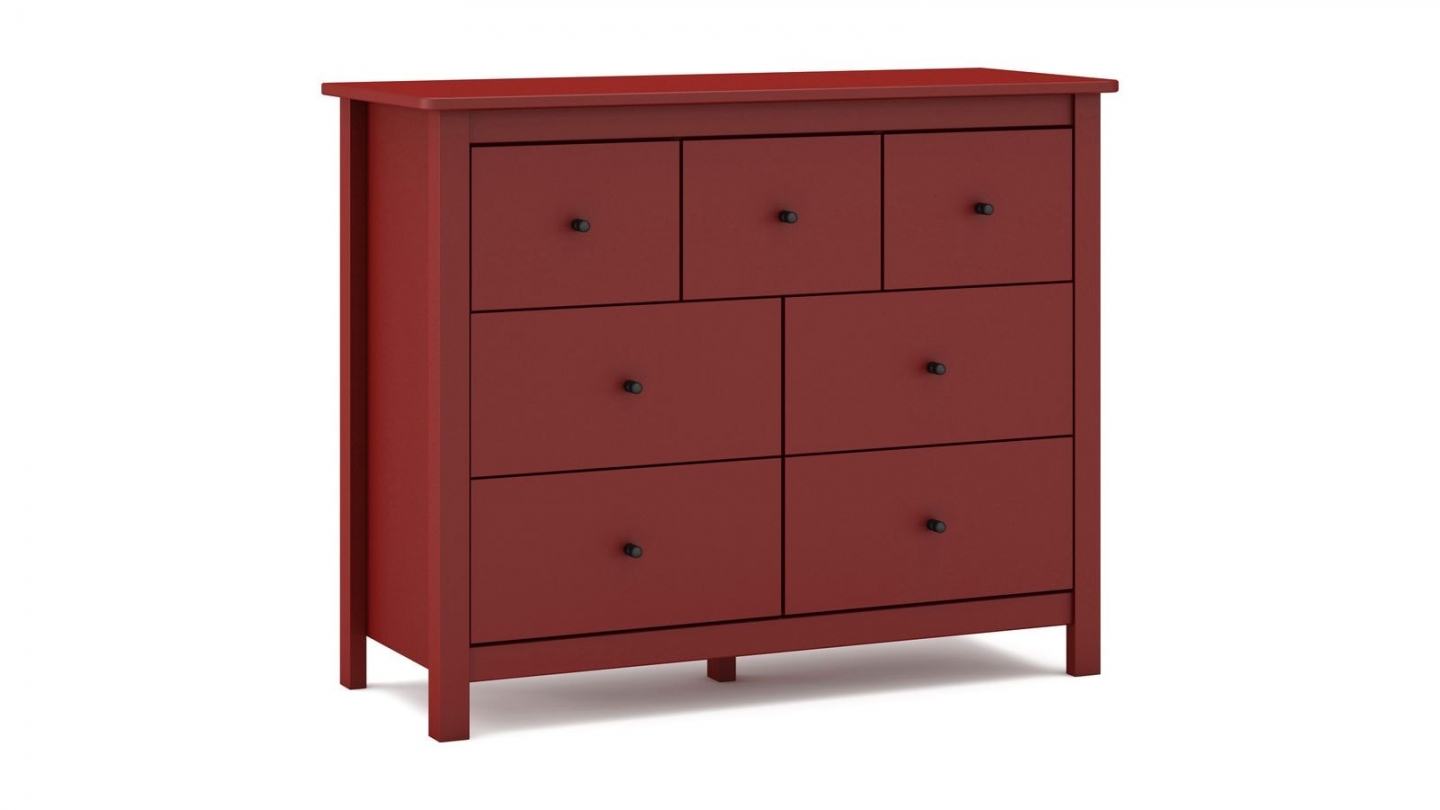 Commode 7 tiroirs en bois massif rouge 110 cm - Macha