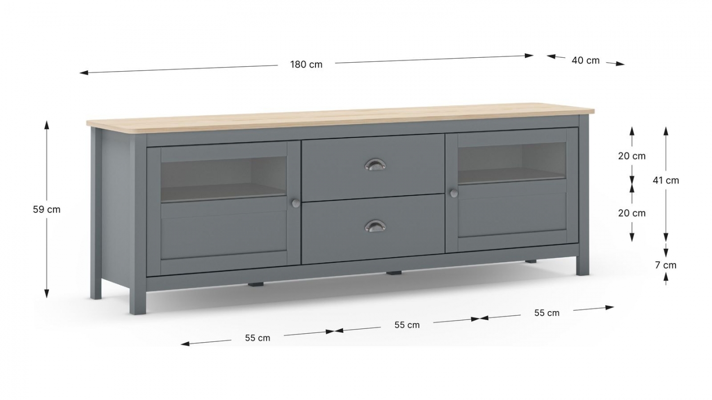 Meuble TV 2 portes 2 tiroirs en bois massif vert kaki 180 cm - Macha