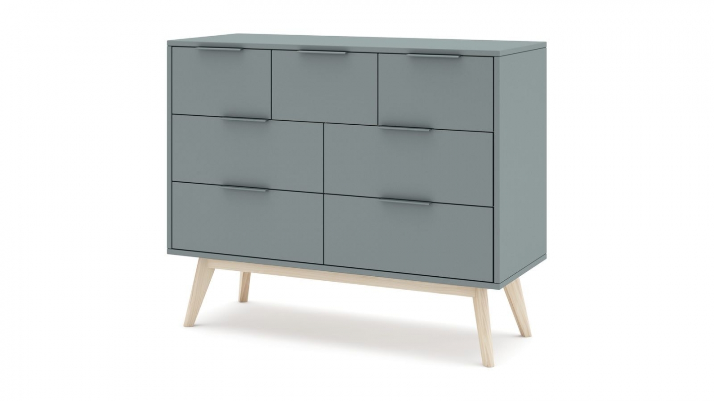 Commode 7 tiroirs en bois vert kaki 120 cm - Piera