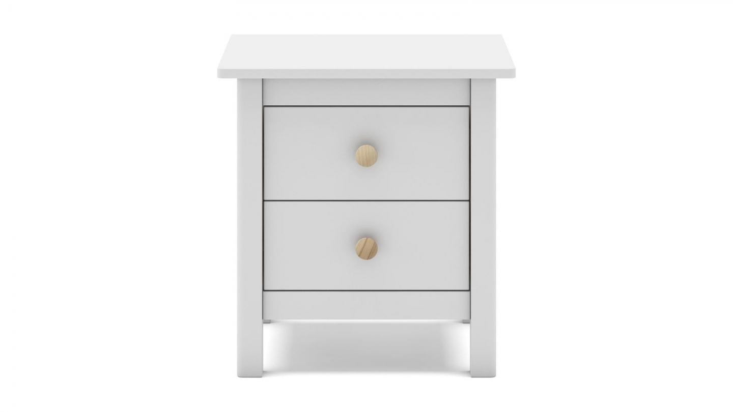 Table de chevet enfant 2 tiroirs en bois massif blanc - Melvin