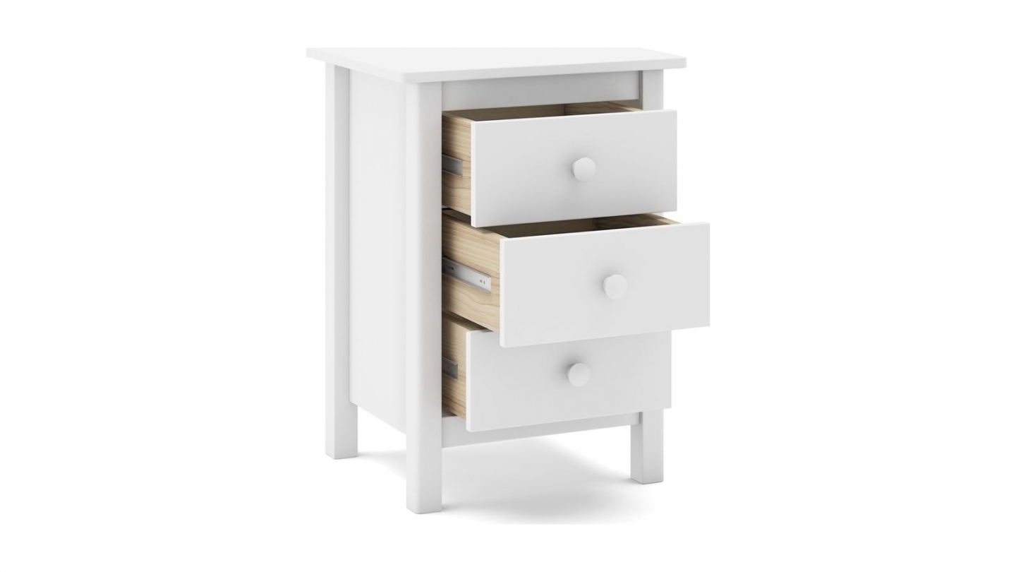 Table de chevet enfant 3 tiroirs en bois massif blanc - Melvin