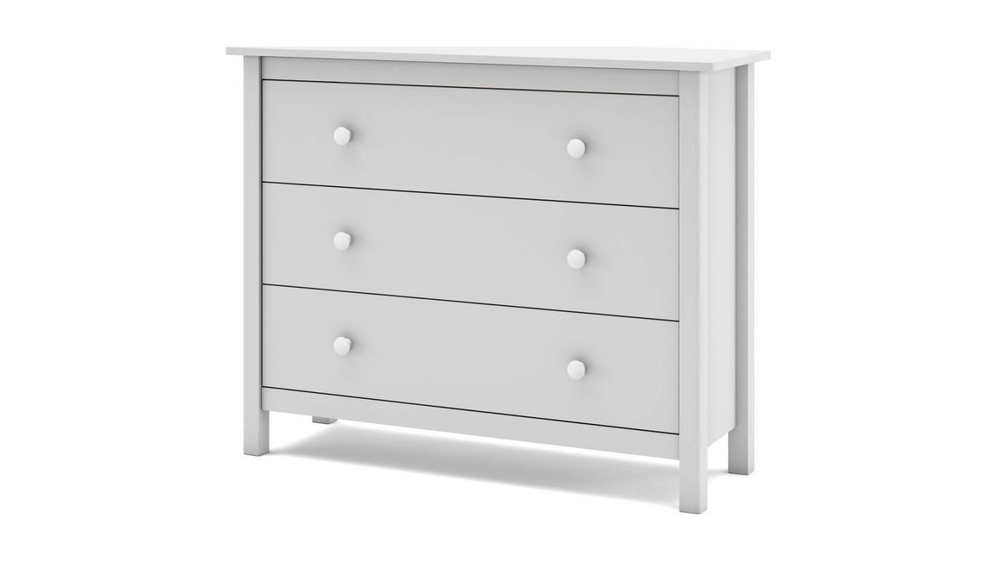 Commode enfant 3 tiroirs en bois massif blanc 100 cm - Melvin