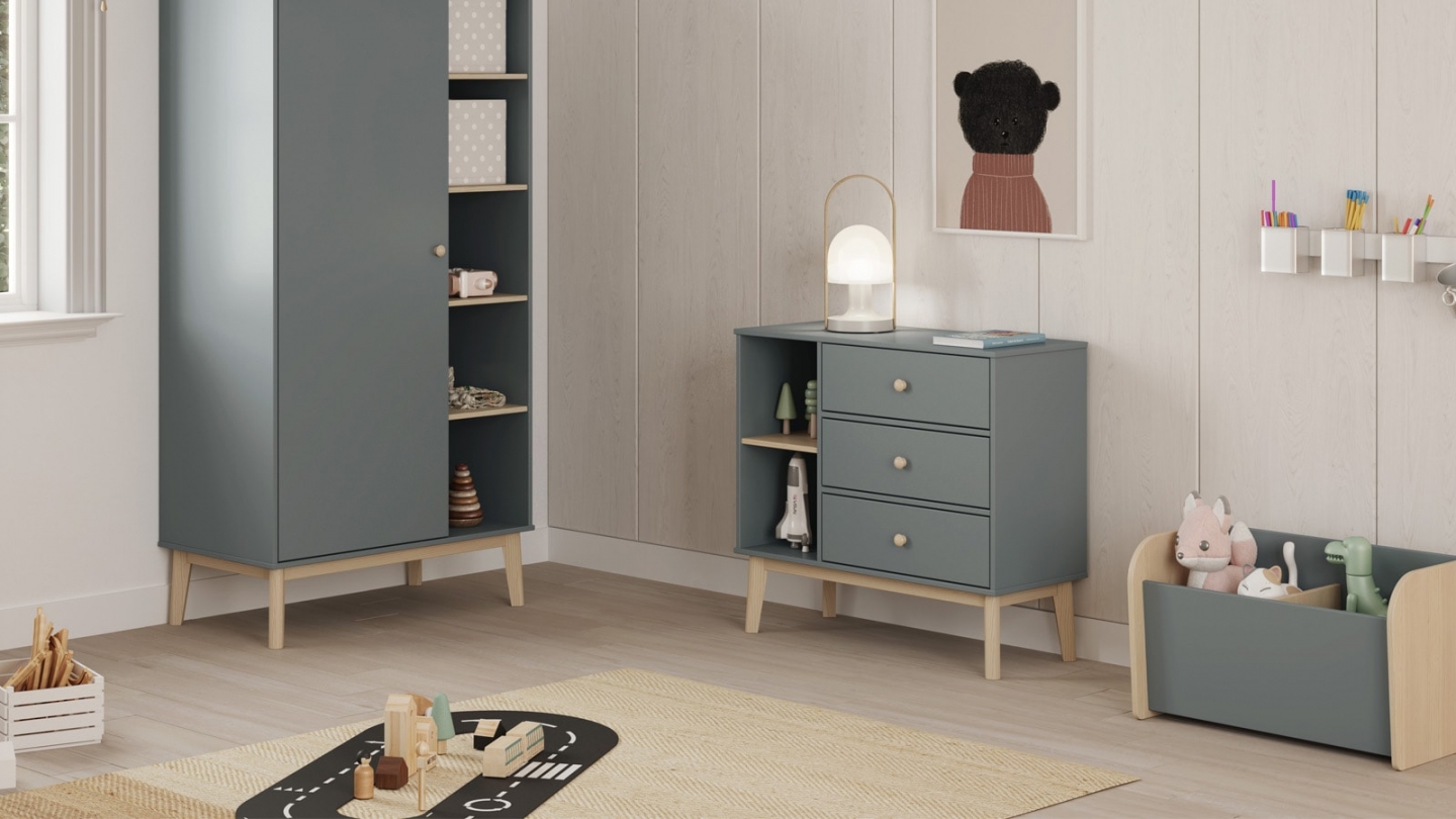 Armoire enfant 1 porte en bois vert kaki 90 cm - Elise