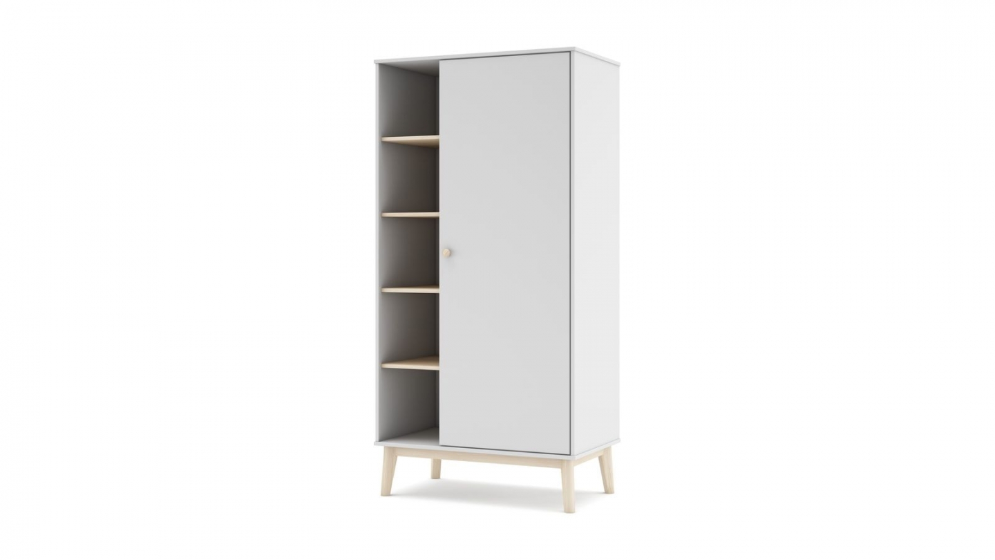 Armoire enfant 1 porte en bois blanc 90 cm - Elise