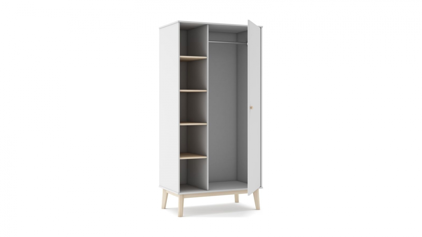 Armoire enfant 1 porte en bois blanc 90 cm - Elise