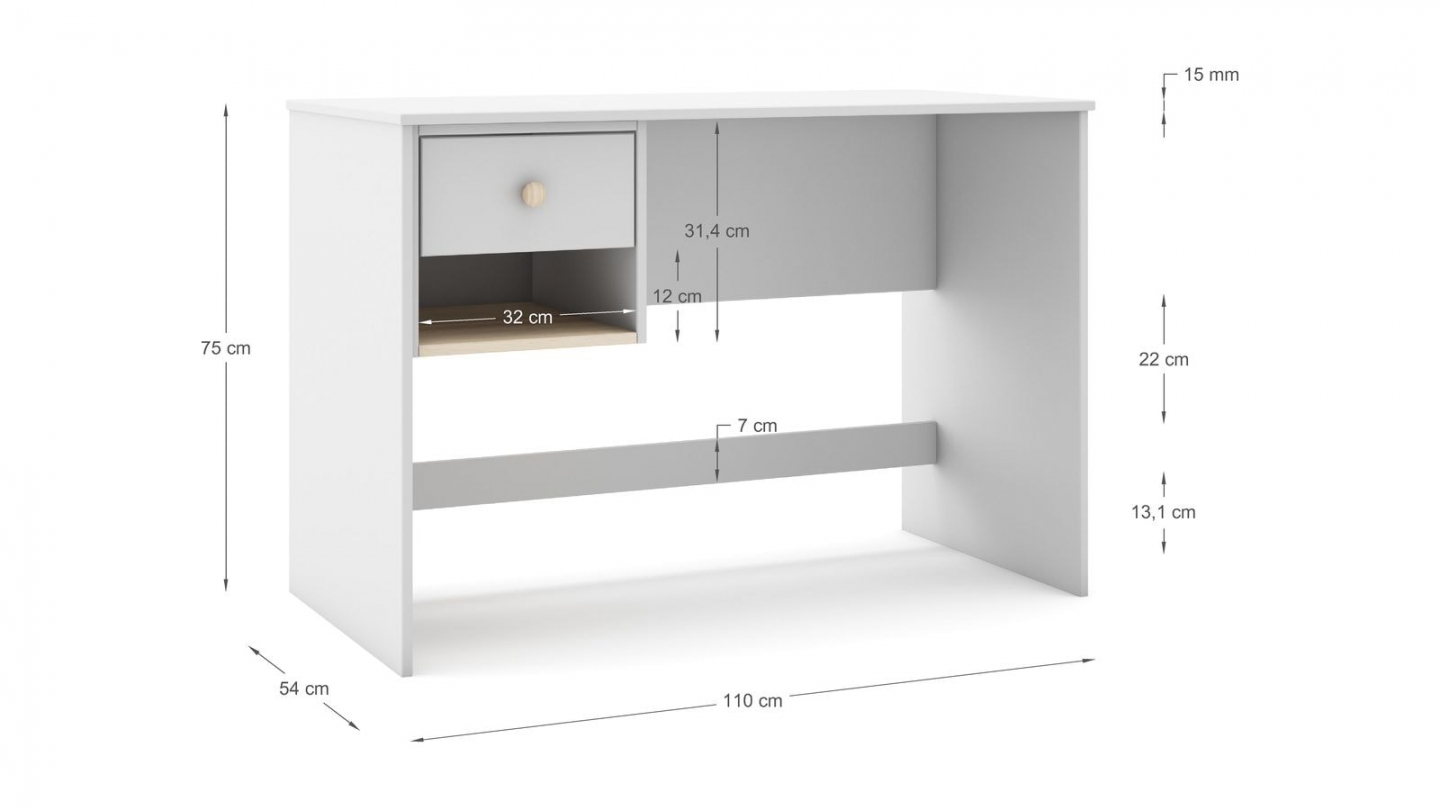 Bureau enfant 1 tiroir en bois blanc 110 cm - Elise