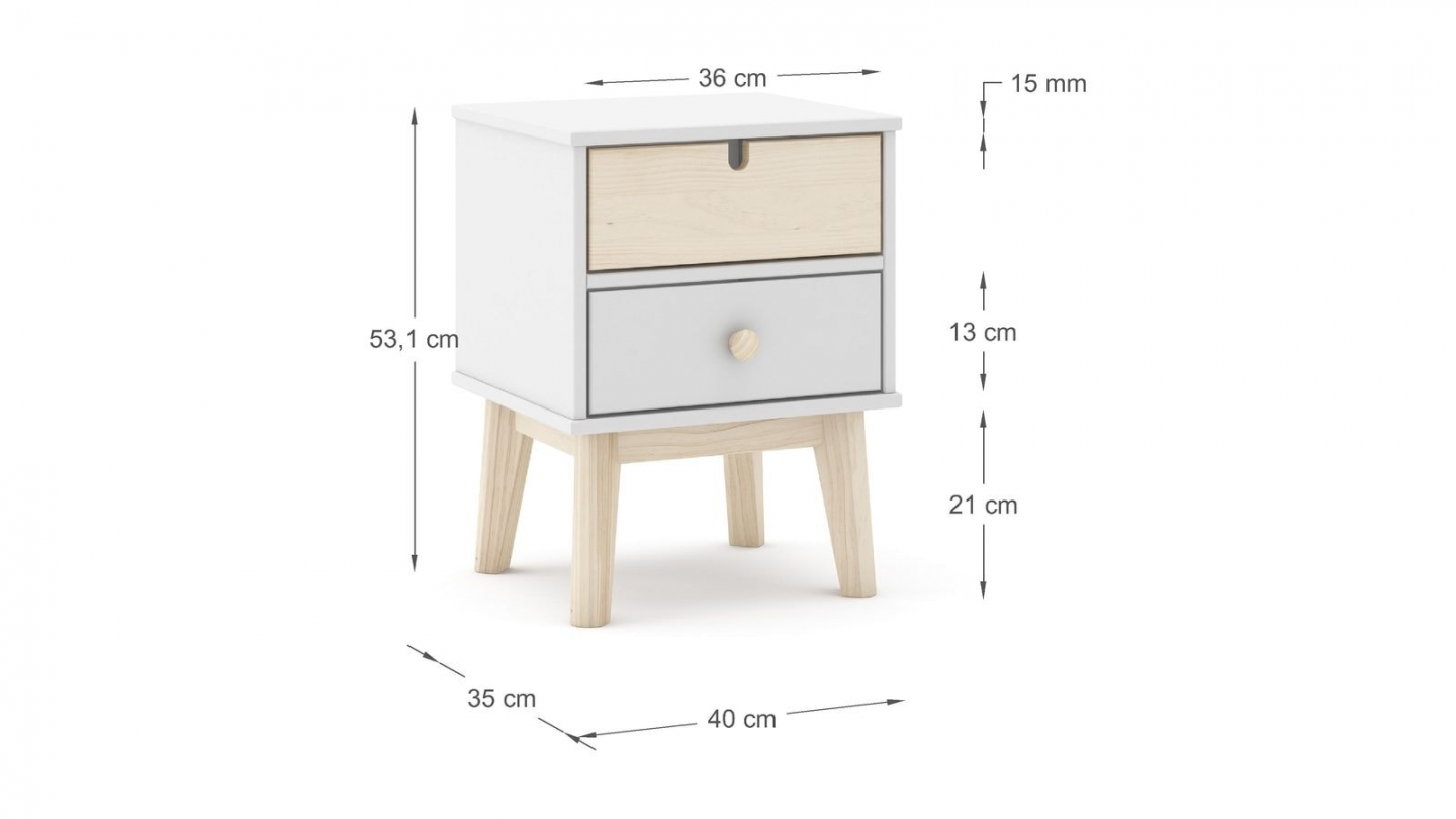 Table de chevet enfant 2 tiroirs en bois blanc - Lucy