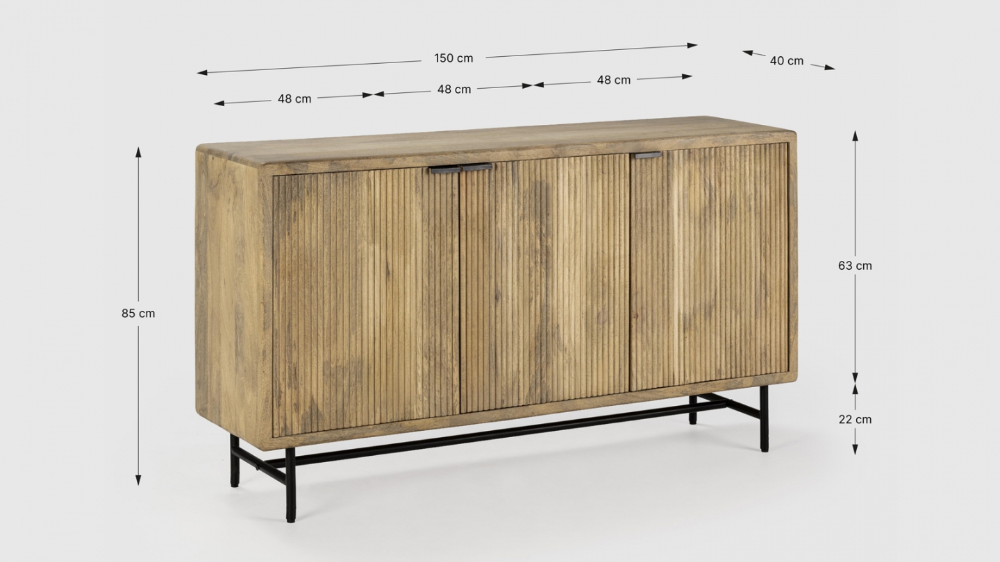 Buffet 3 portes en bois de manguier 150 cm - Sanja