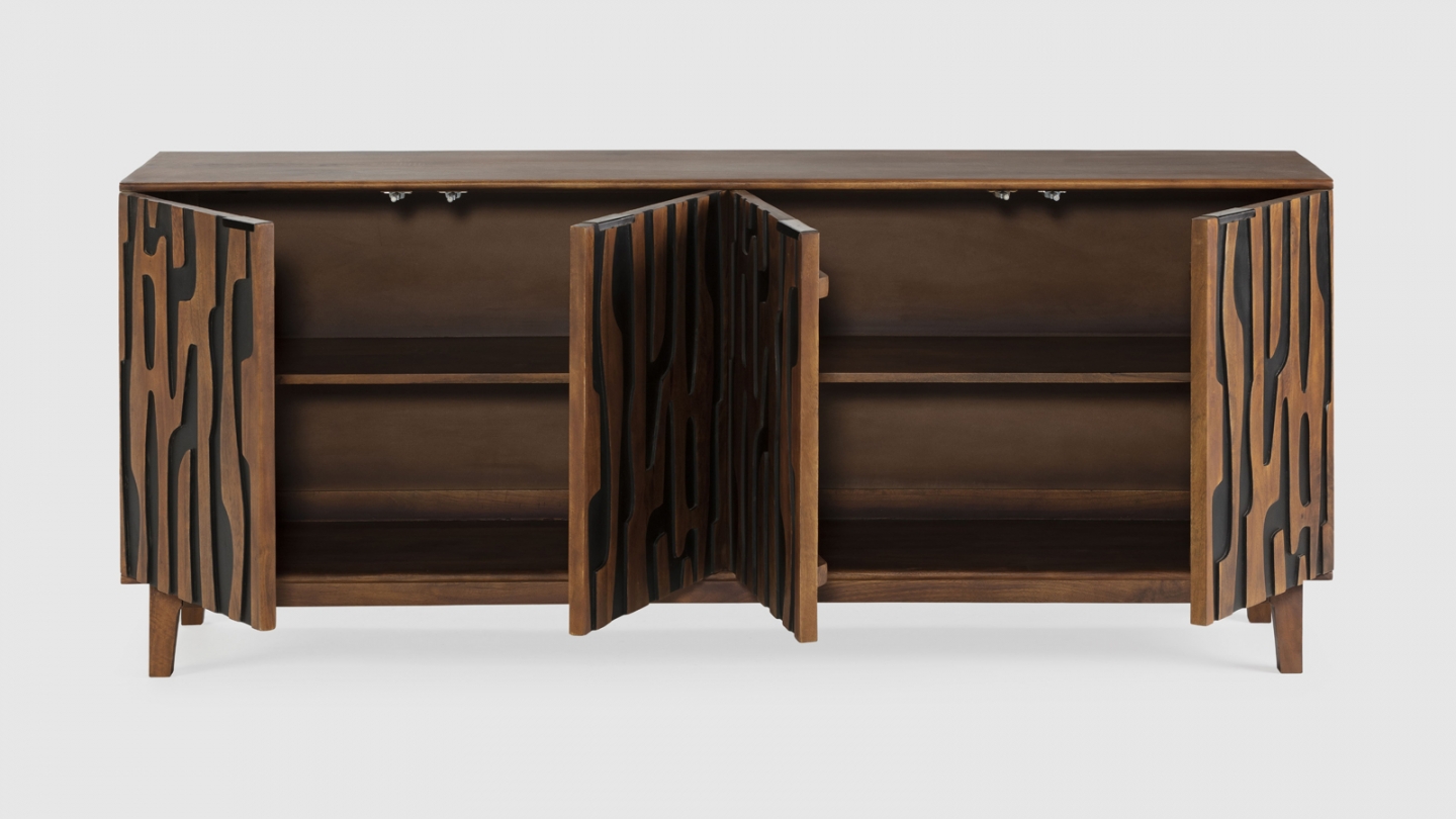 Buffet 4 portes en bois de manguier sculpté 190 cm - Vesper