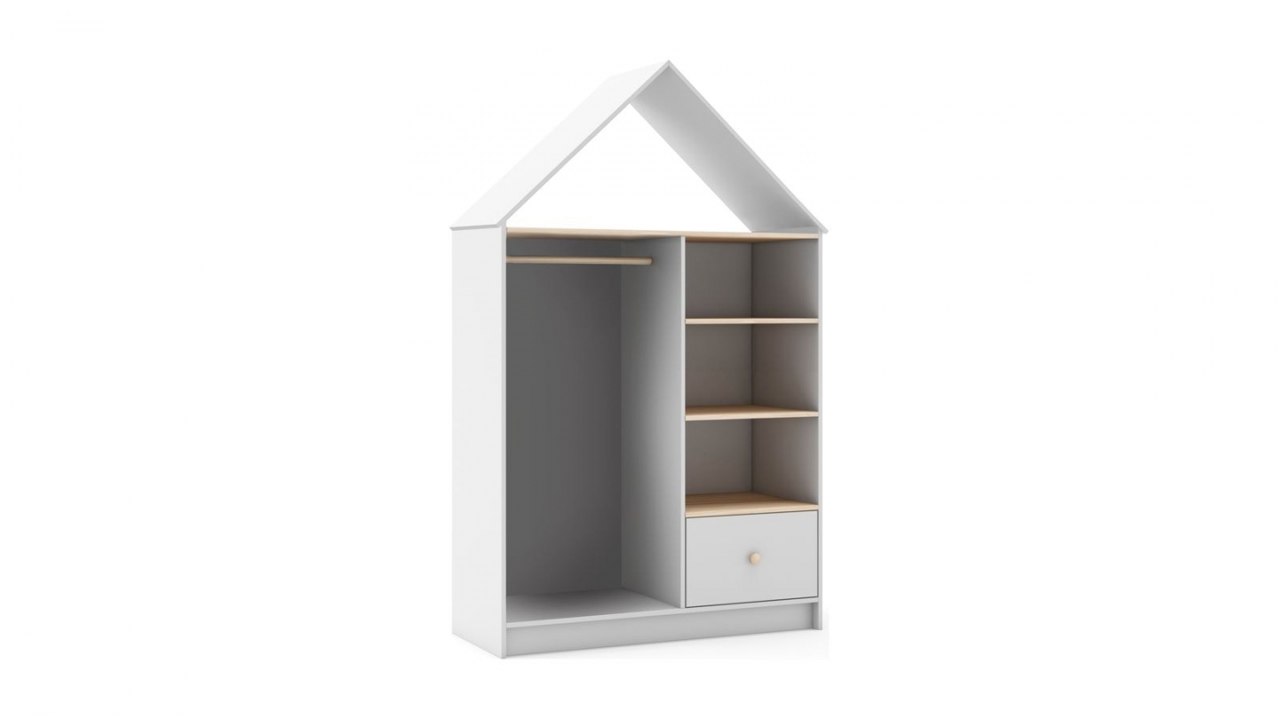 Penderie cabane enfant 1 tiroir en bois blanc 110 cm - Lucy