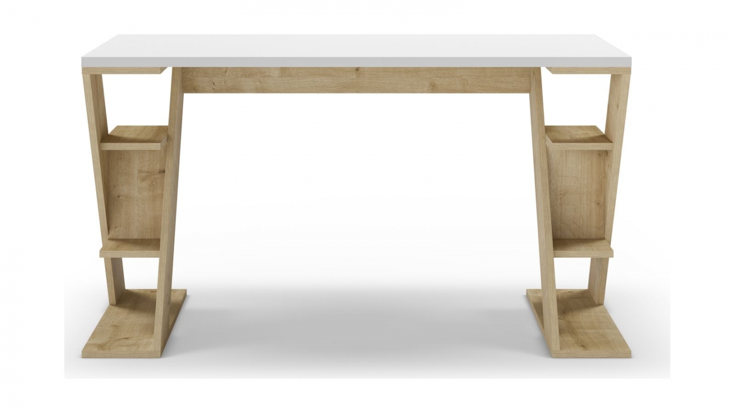 Bureau blanc avec piètement en bois massif 137 cm - Milan