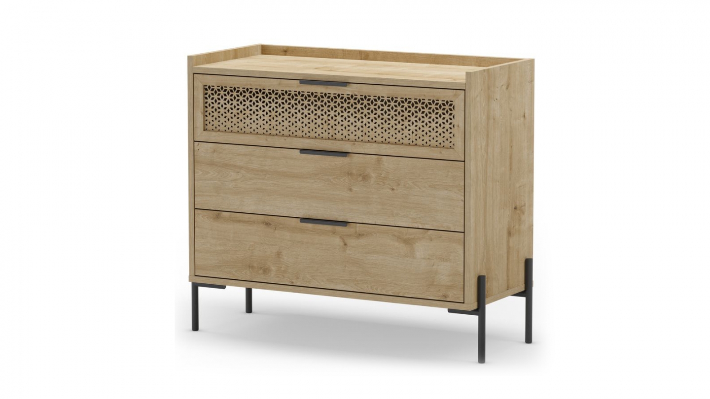 Commode 3 tiroirs effet chêne 90 cm - Corto