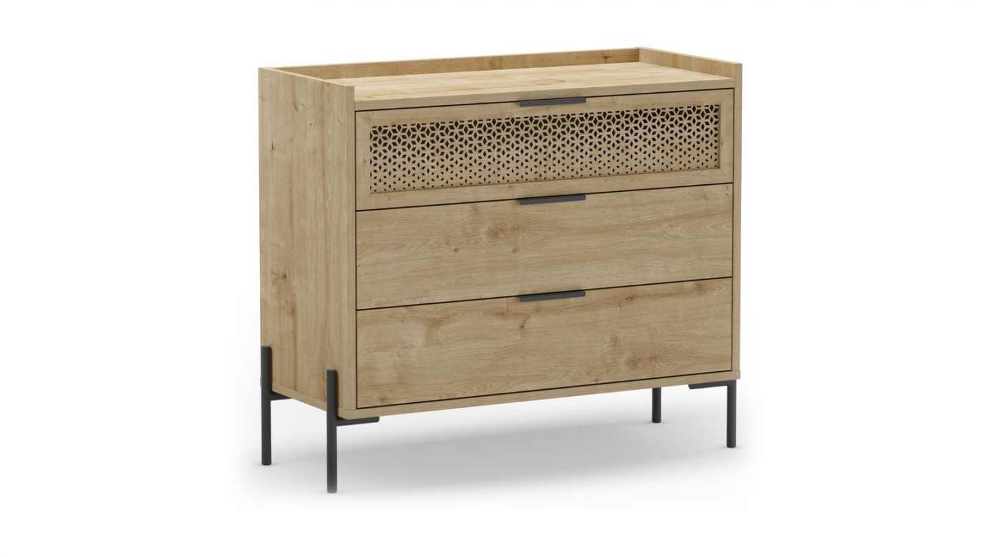 Commode 3 tiroirs effet chêne 90 cm - Corto