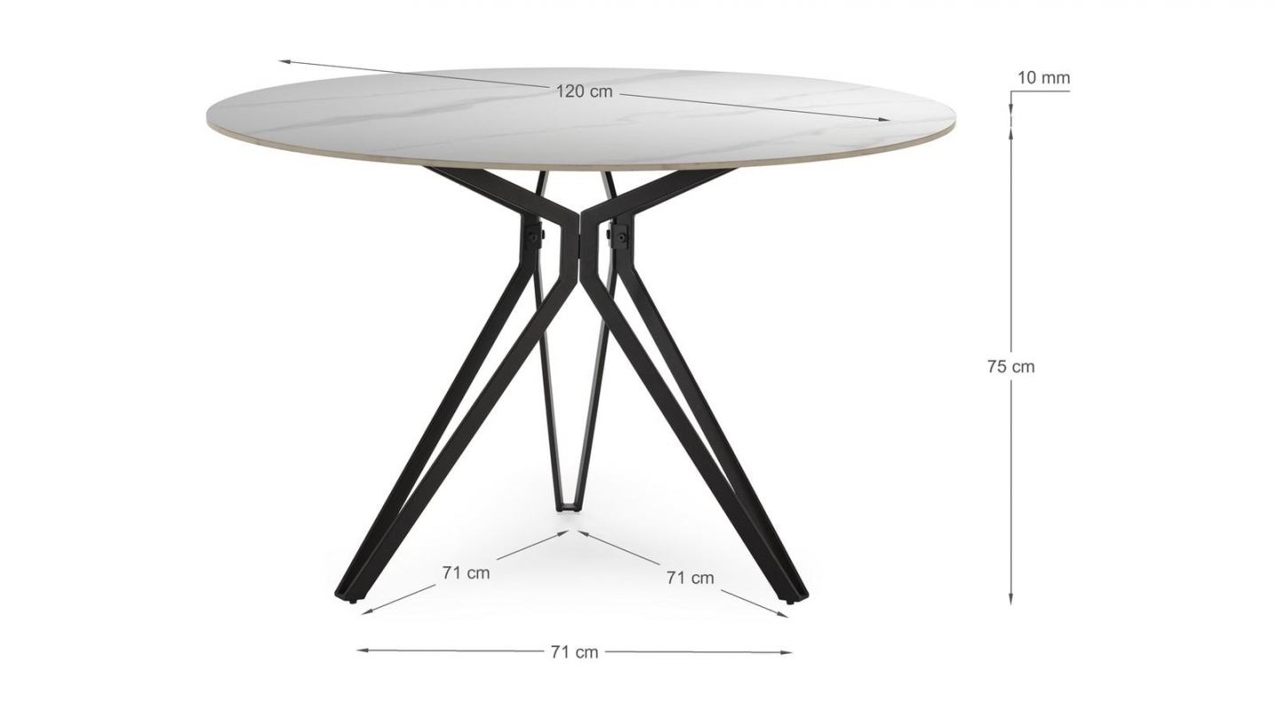 Table à manger ronde en céramique effet marbre blanc 4 pers. 120 cm - Cuma