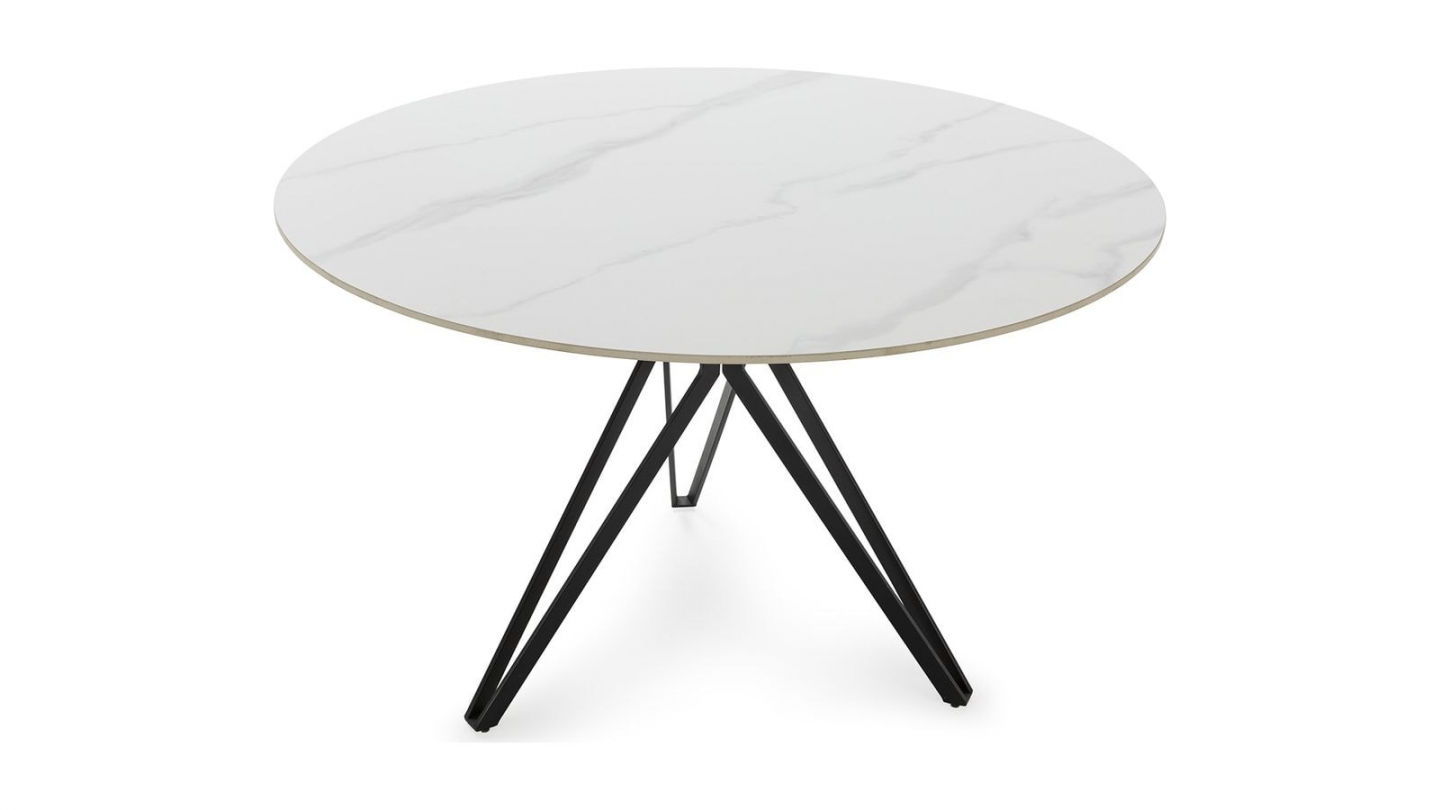 Table à manger ronde en céramique effet marbre blanc 4 pers. 120 cm - Cuma