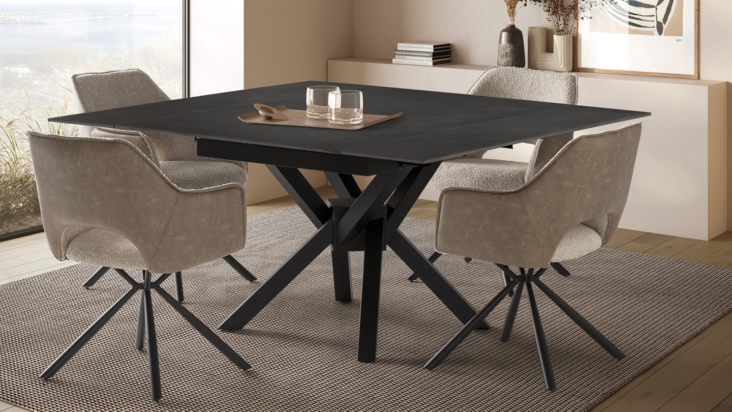 Table à manger carrée en céramique anthracite 150 cm - Zora