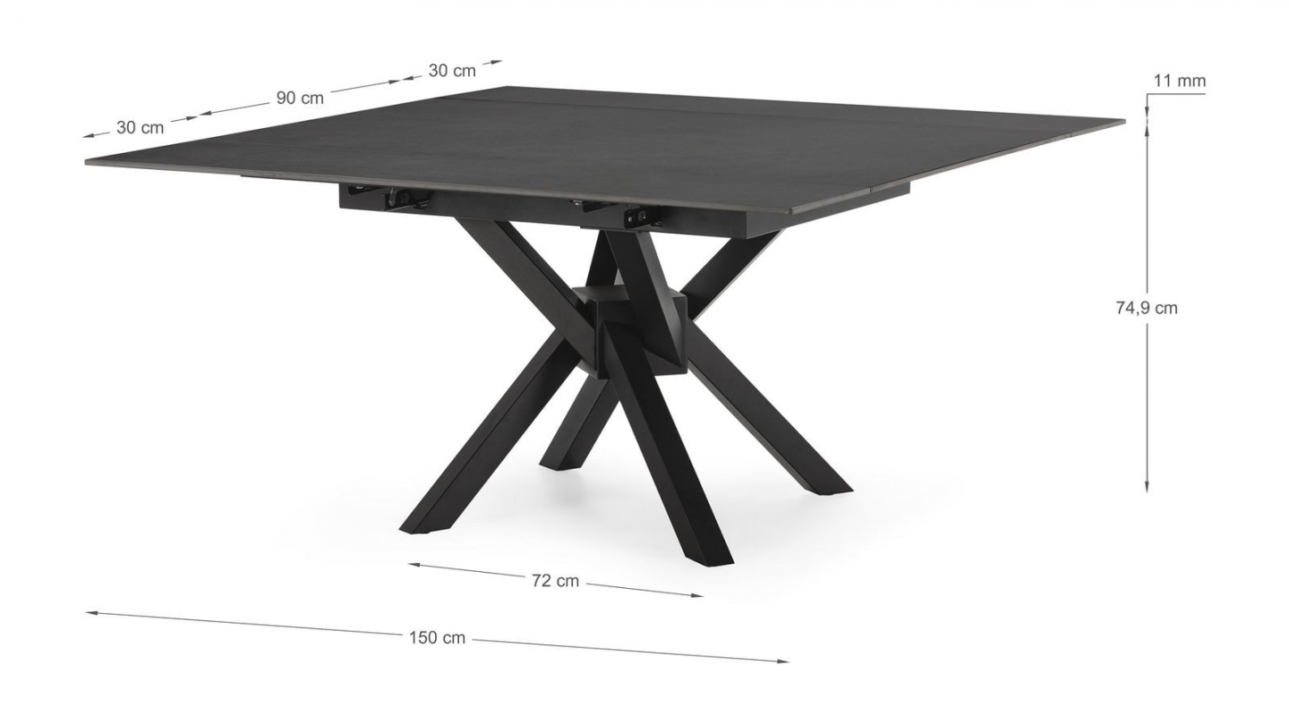 Table à manger carrée en céramique anthracite 150 cm - Zora