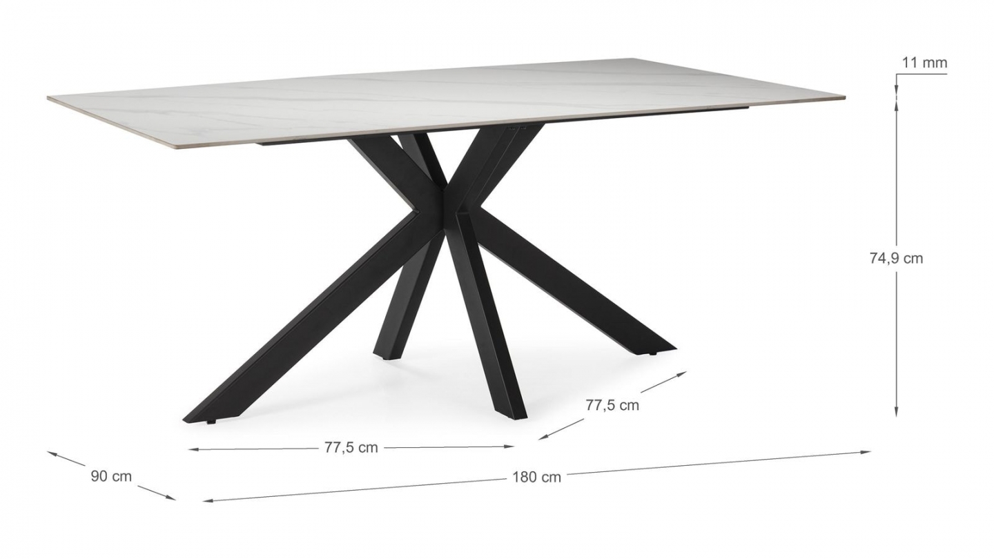 Table à manger rectangulaire en céramique effet marbre blanc 8 pers. 180 cm - Svenn