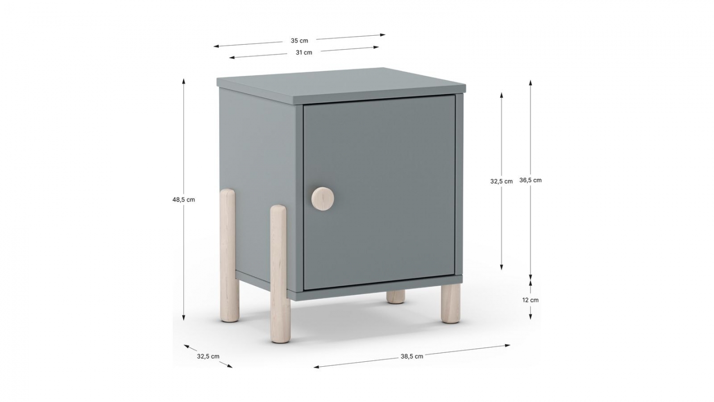 Table de chevet enfant 1 porte en bois vert kaki - Bastien