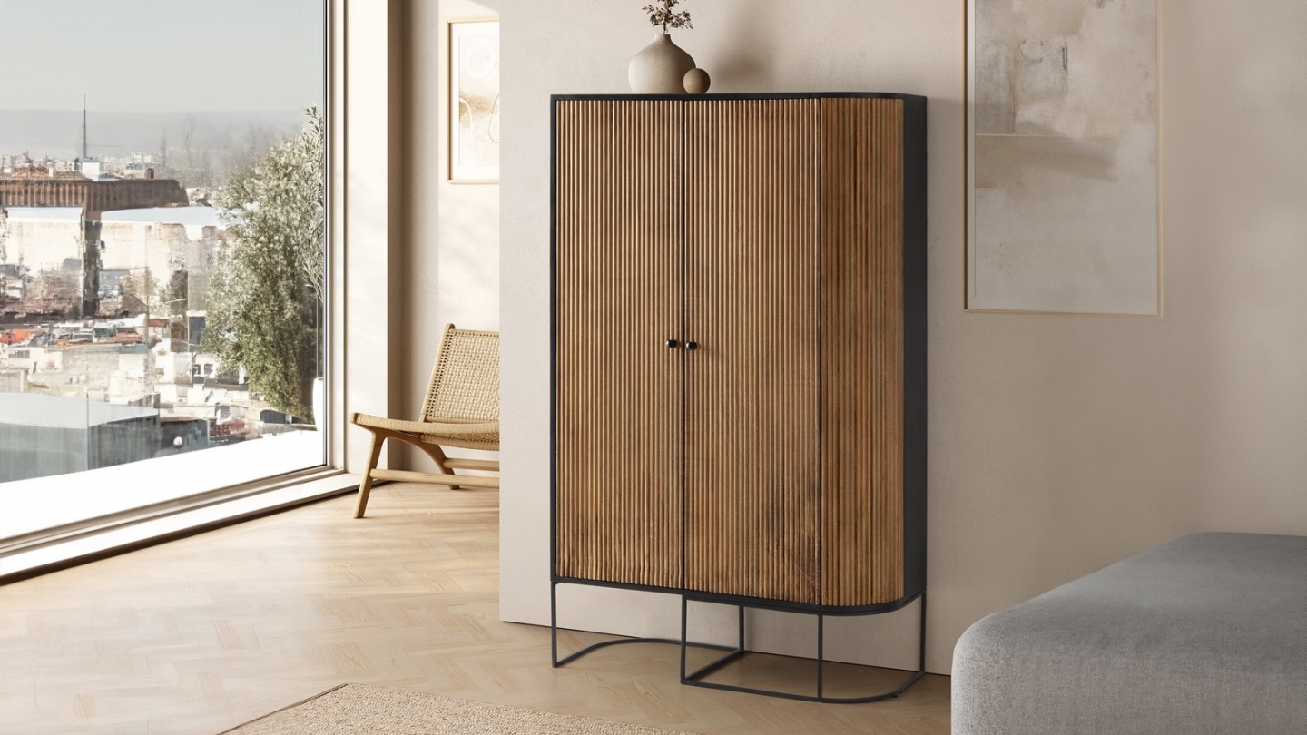 Buffet haut 2 portes en bois de manguier 100 cm - Cyrus