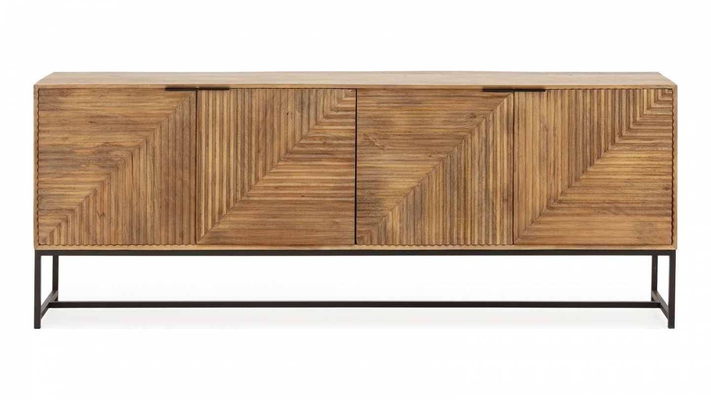 Buffet 4 portes en bois de manguier sculpté 210 cm - Tao