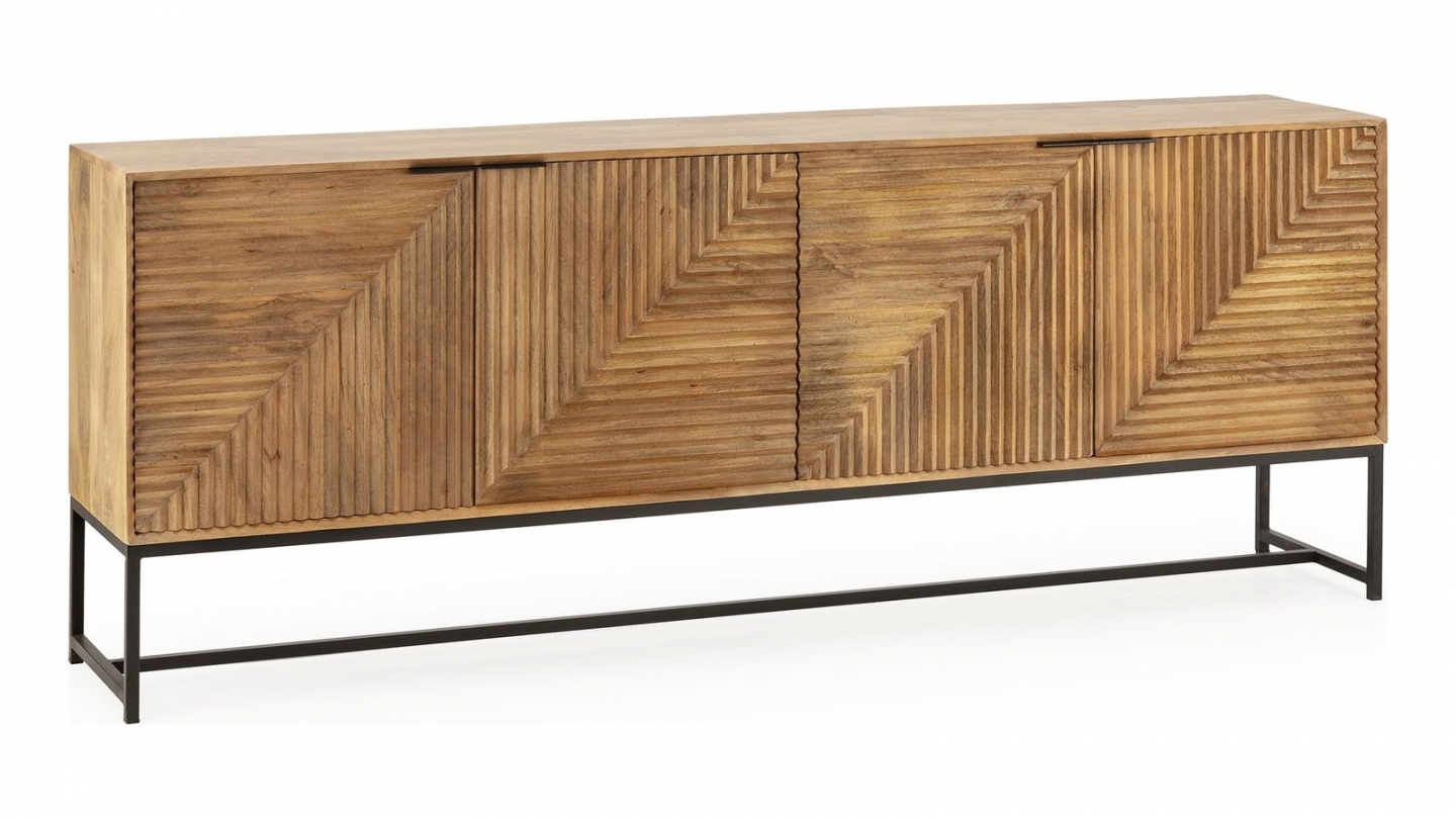 Buffet 4 portes en bois de manguier sculpté 210 cm - Tao