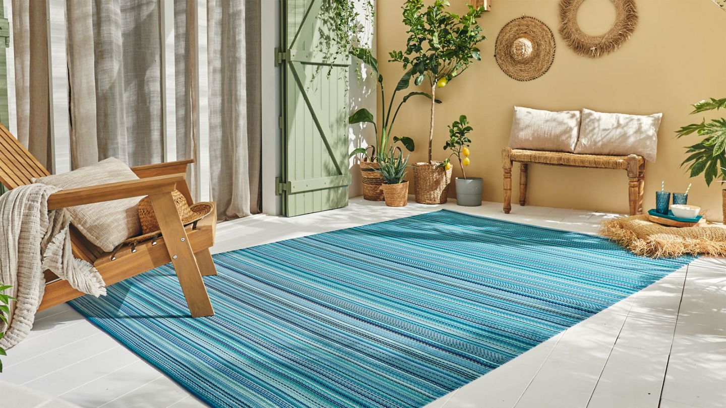 Tapis d’extérieur rayures dégradées bleu 150x220 cm - Astrid