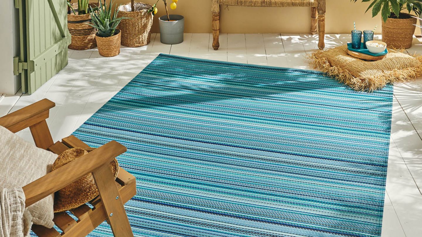 Tapis d’extérieur rayures dégradées bleu 150x220 cm - Astrid