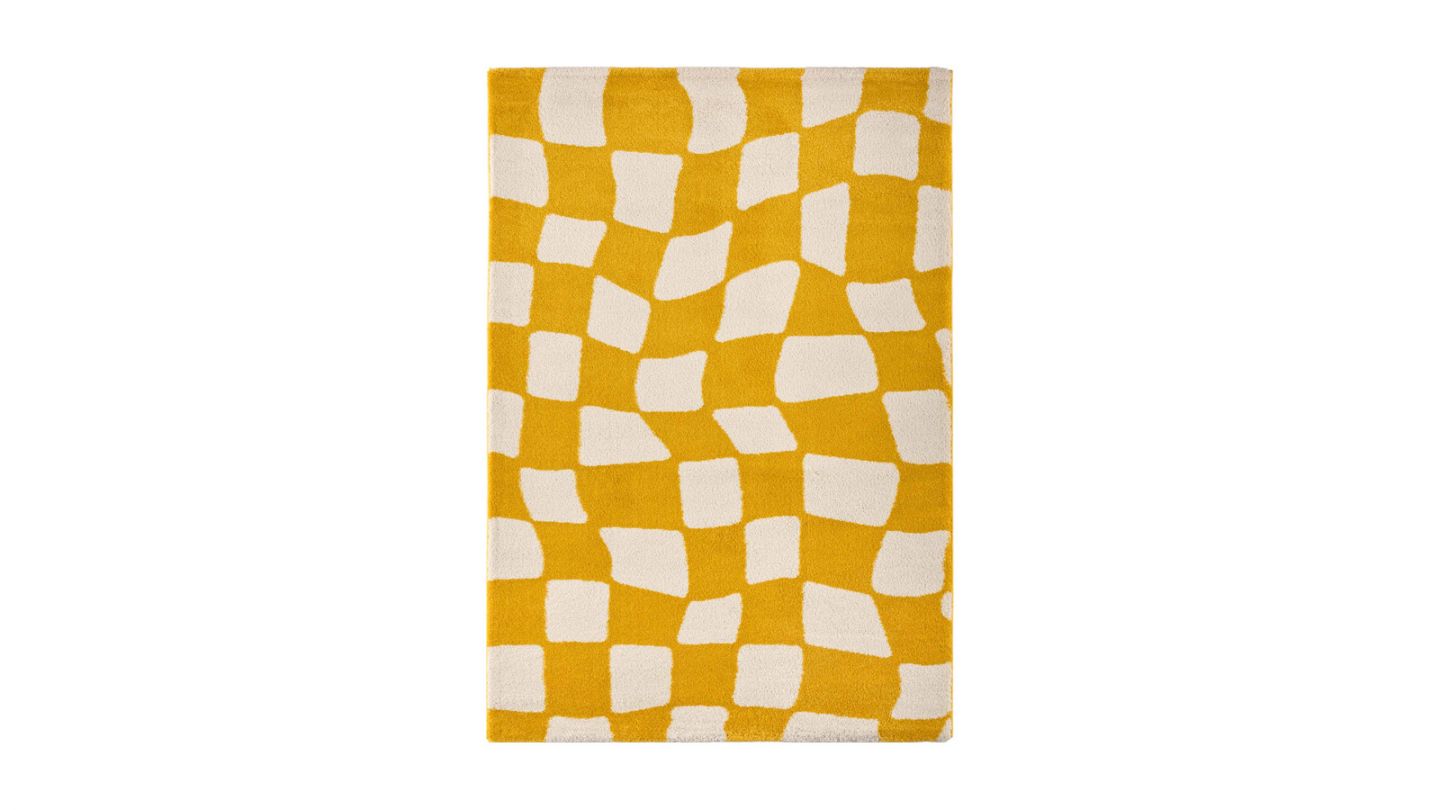 Tapis rétro à damier jaune 120x160 cm - Nahia