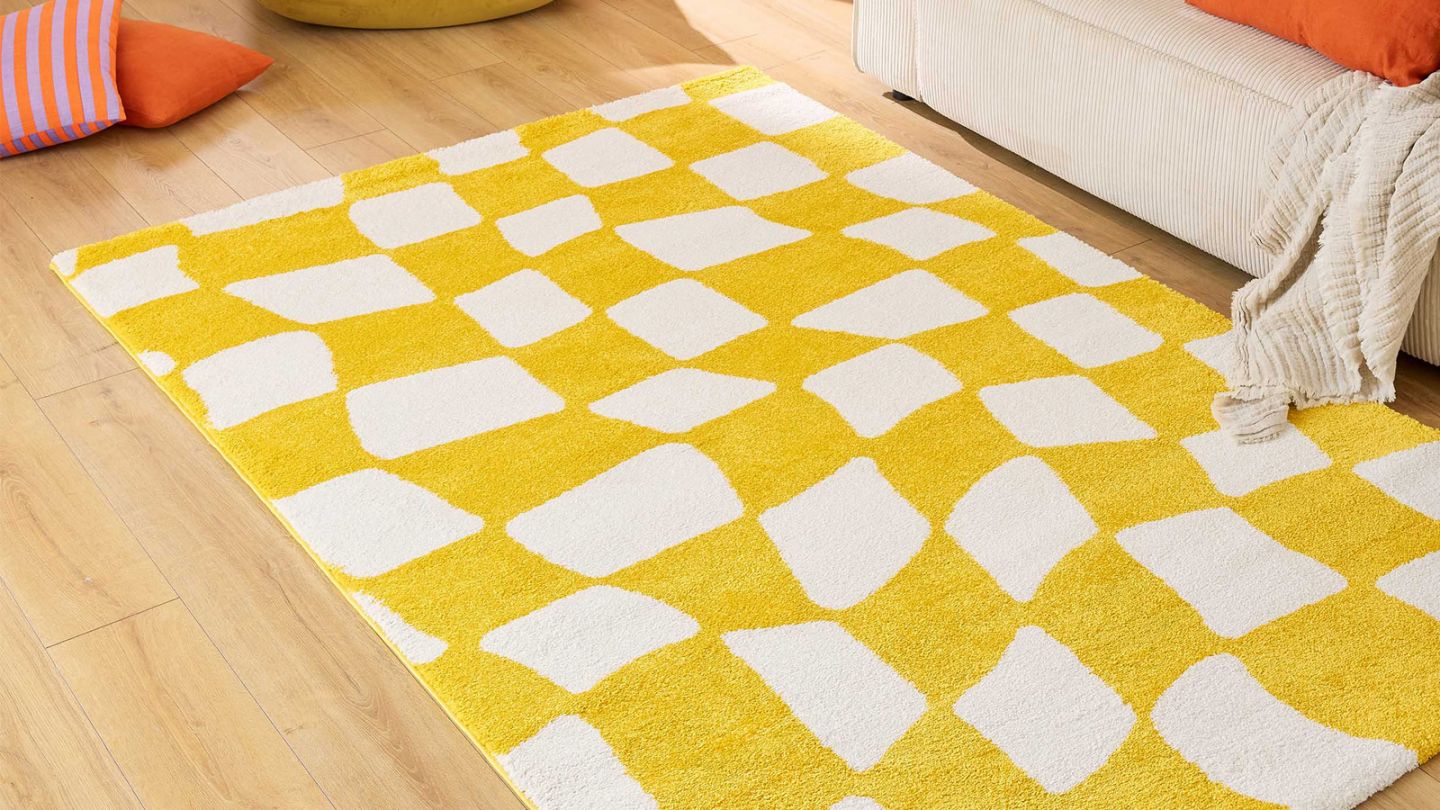 Tapis rétro à damier jaune 200x280 cm - Nahia