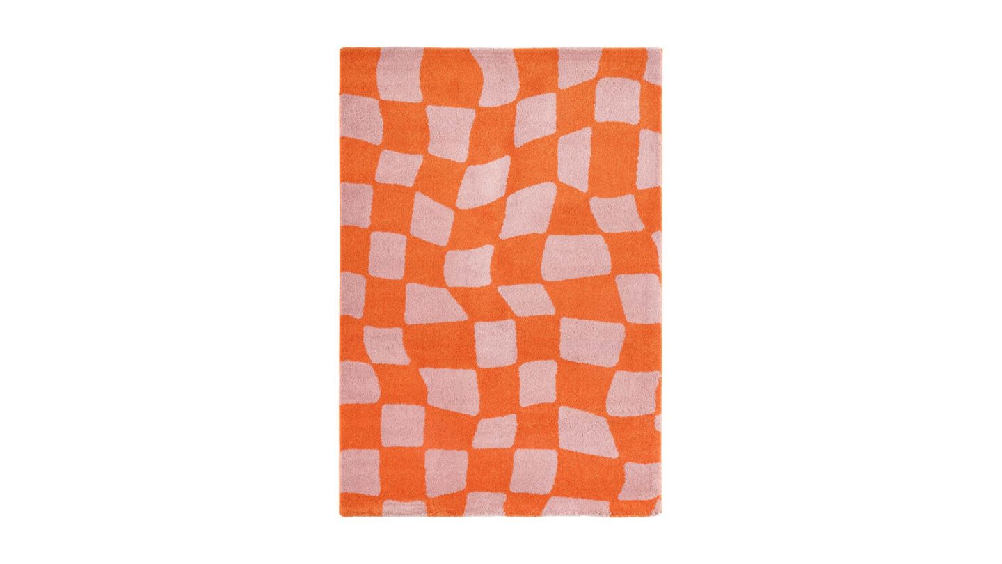 Tapis rétro à damier orange 120x160 cm - Nahia