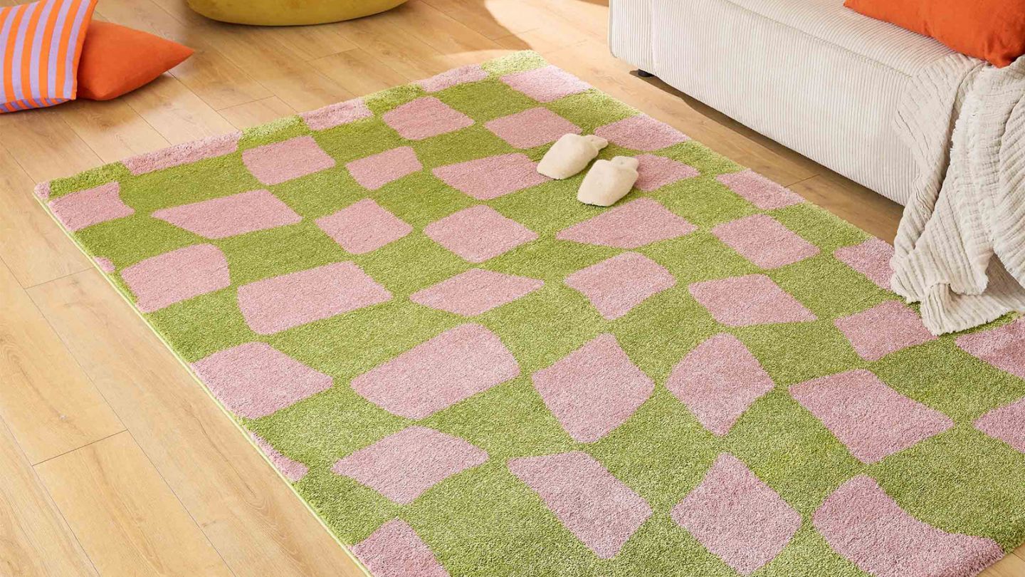 Tapis rétro à damier vert 120x160 cm - Nahia