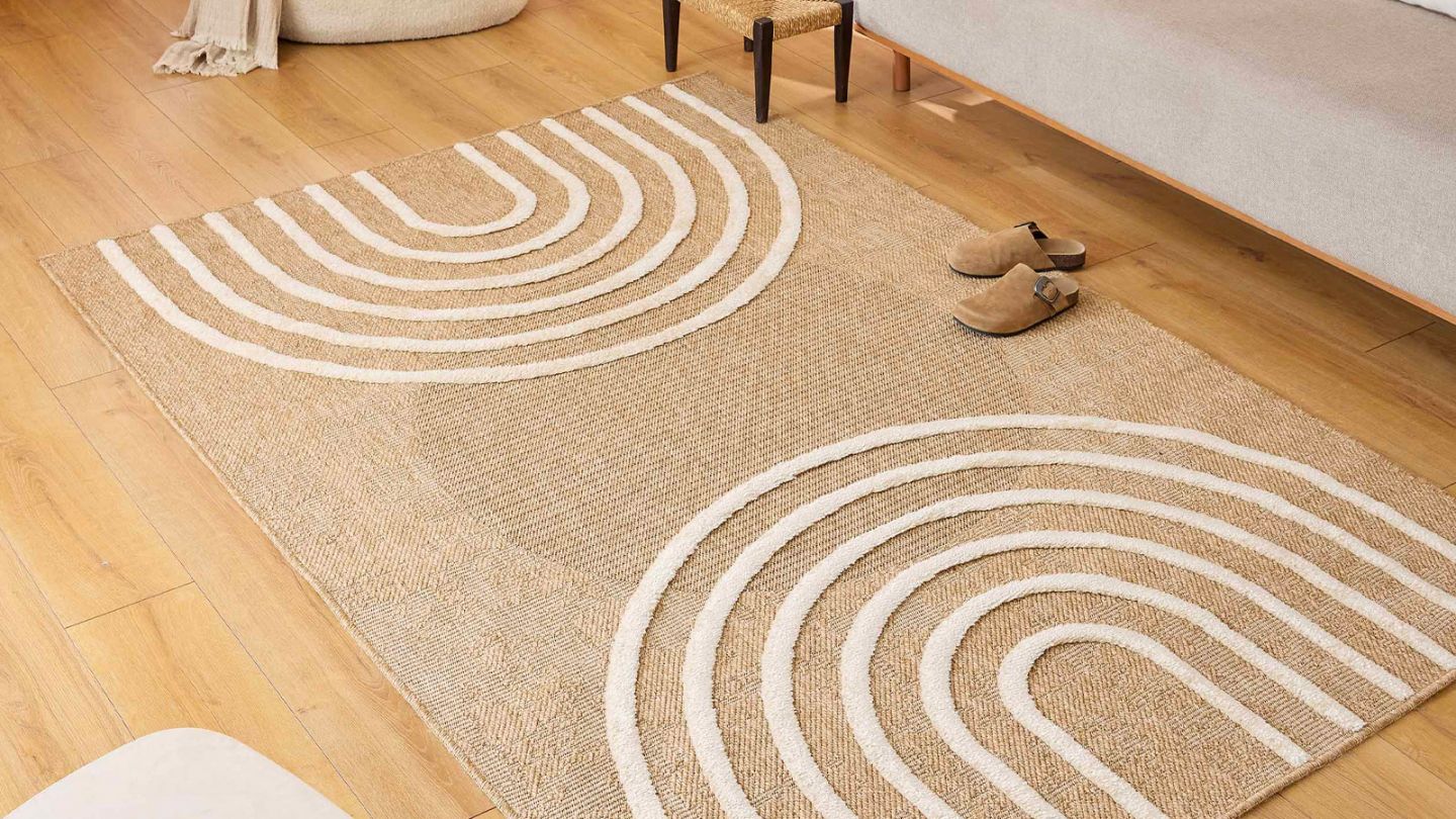 Tapis aspect jute motif arc-de-cercle beige 160x230 cm - Juno