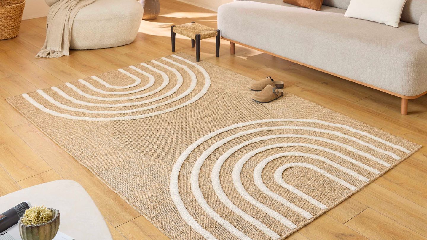 Tapis aspect jute motif arc-de-cercle beige 80x150 cm - Juno