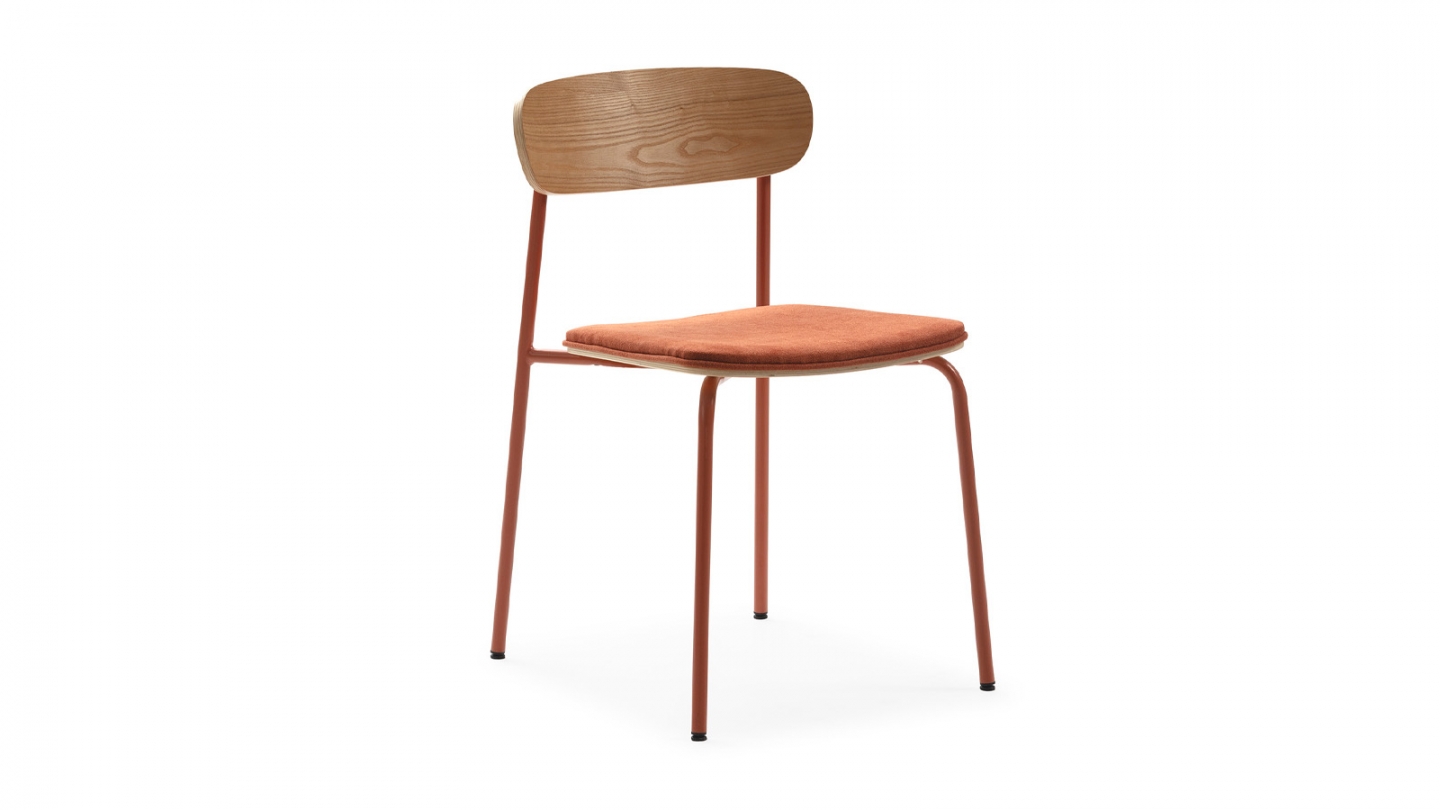 Lot de 2 chaises en tissu terracotta et effet bois - Svala