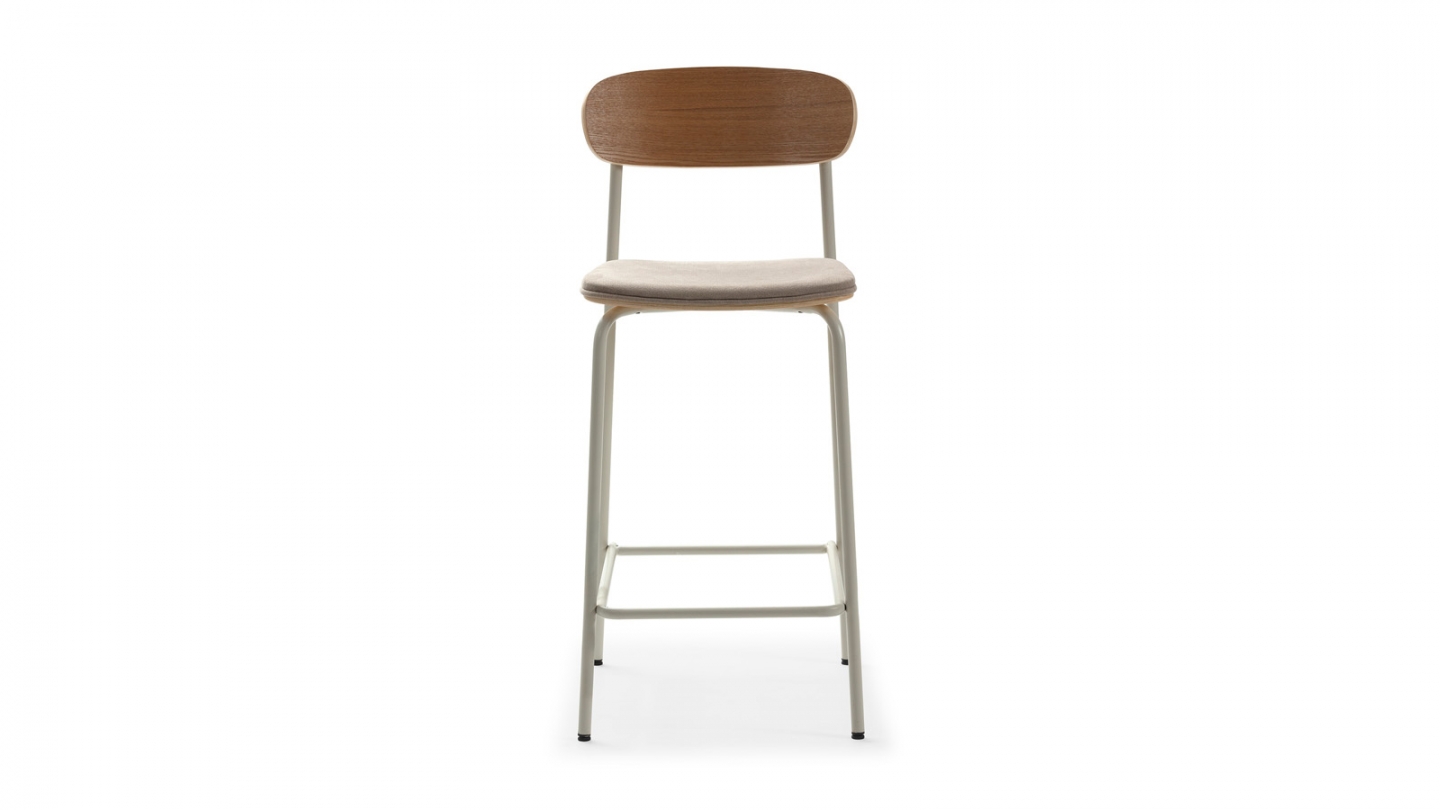 Lot de 2 tabourets de bar en tissu beige et effet bois - Svala