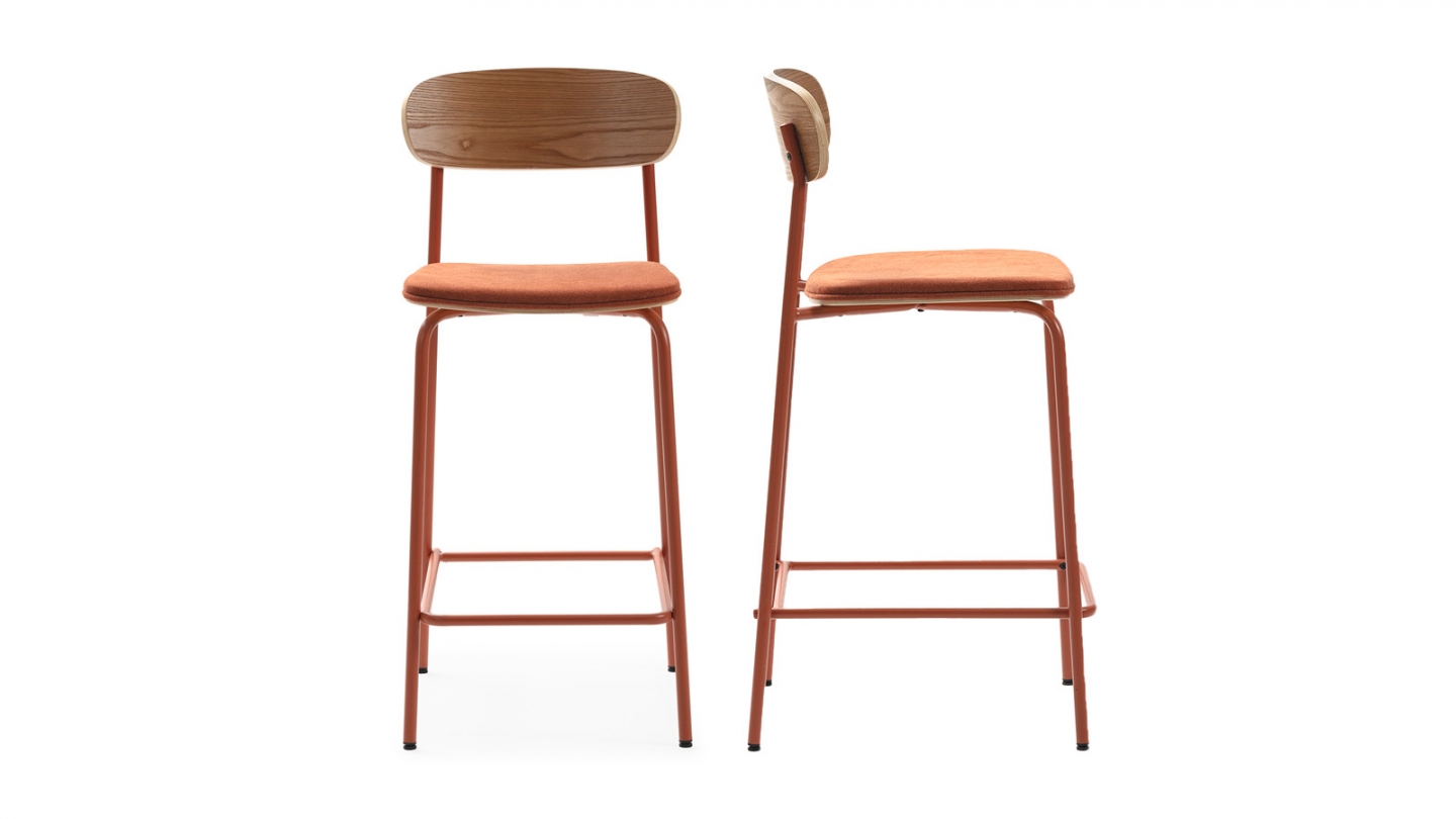 Lot de 2 tabourets de bar en tissu terracotta et effet bois - Svala