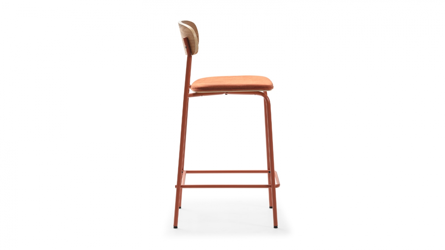 Lot de 2 tabourets de bar en tissu terracotta et effet bois - Svala