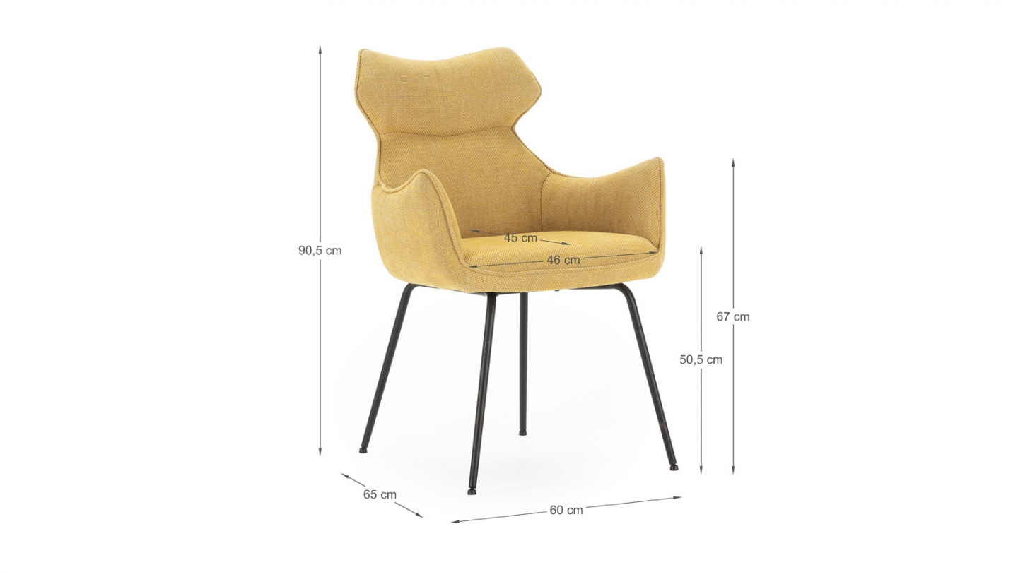 Lot de 2 fauteuils de table en tissu jaune moutarde - Iconic
