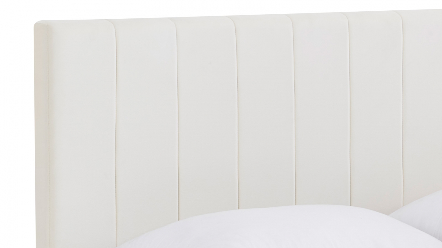 Lit adulte 160x200 cm avec tête de lit capitonnée en velours beige - William